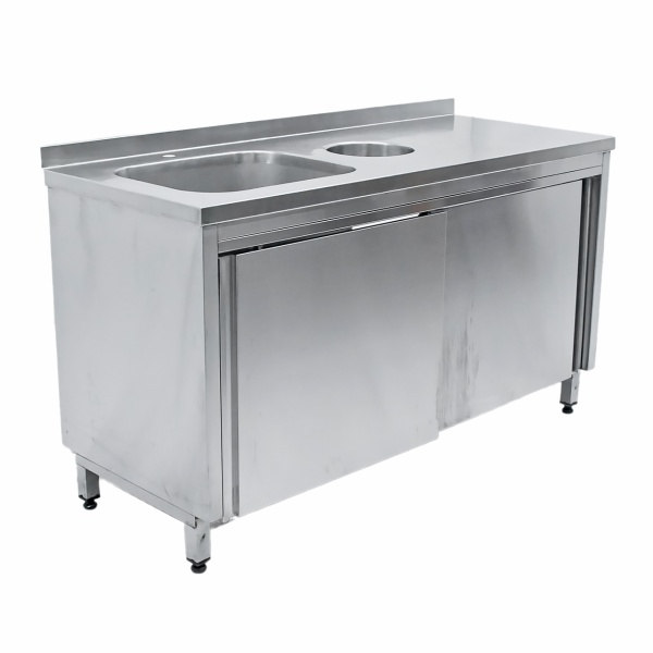 Ванна моечная односекционная с раб. поверхн. и отв. для отходов 1500х600х850 ц/т, борт, купе, мойка