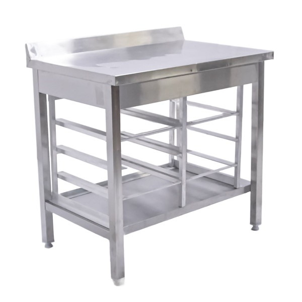 Стол производственный с бортом 900х600х850 труба, полка