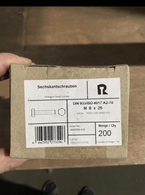 Болт DIN 933 с шестигранной головкой и полной резьбой М8х25 нержавеющий А2 70