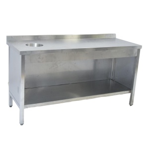 Стол-тумба из нержавеющей стали с отв. для отходов 1600х600х850 борт, полузакрытая