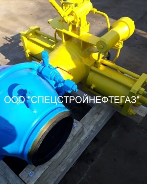 Запорный кран DN200, пневмогидропривод с ручным дублером (напряжение 24 В) надземный