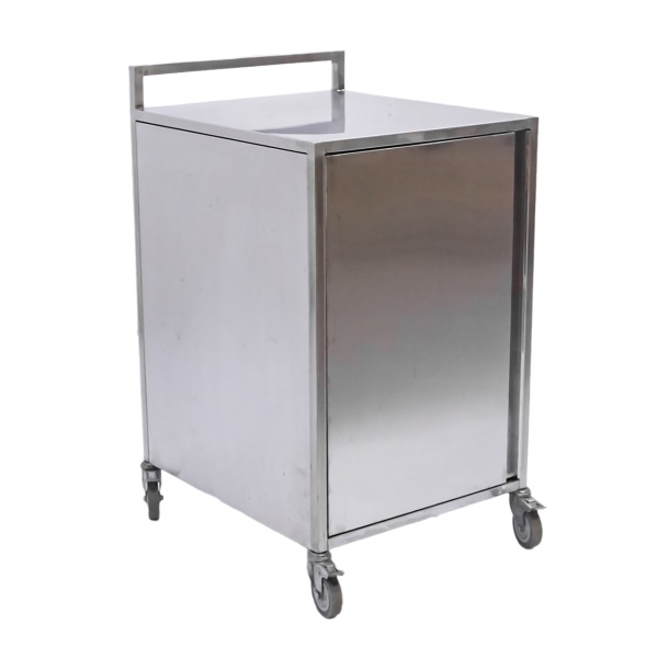 Стол-тумба из нержавеющей стали 600х700х980 расп. дверь, на колесах