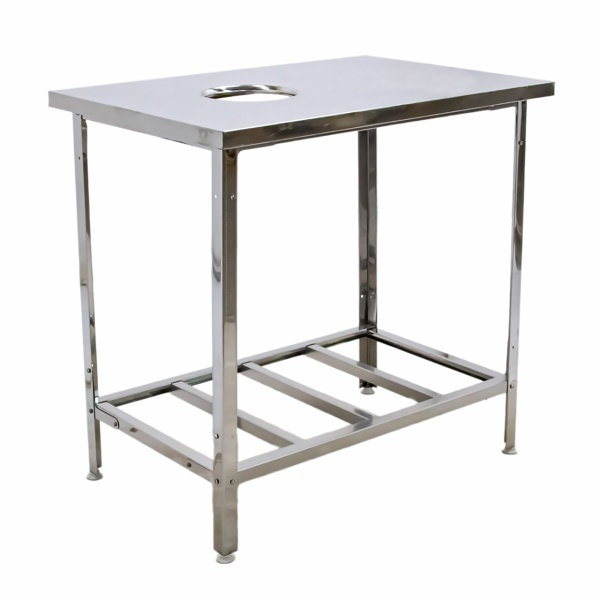 Стол производственный с отв. для отходов 900х600х870 угол, решетка