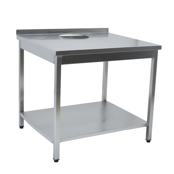 Стол производственный с отв. для отходов 1050х900х920 борт, труба, полка