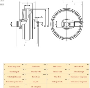 Направляющее колесо (ленивец) DE14 для спецмашин