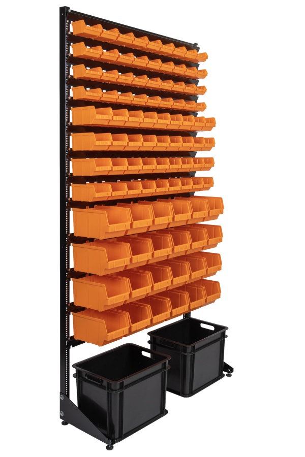 Торговый стеллаж с лотками под крепеж, инструменты, запчсти