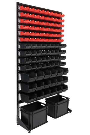 Торговый стеллаж с лотками для метизов, автокрепежа и инструментов