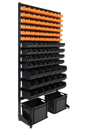 Торговый стеллаж с лотками для метизов, автокрепежа и инструментов