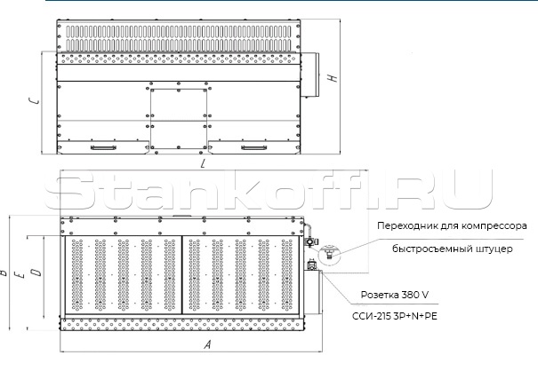 A-2650мм; B-1100мм; C-940мм; D-760мм; E-870мм; L*-3030мм; H-1230мм;